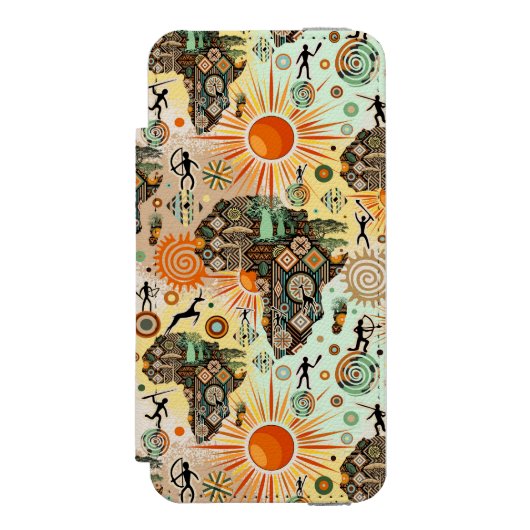 Africa Map Decorative Tribal Elements Pattern Incipio iPhoneウォレットケース (フォリオ 正面)