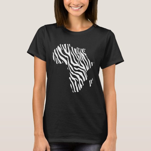 Africa Map Filled With Zebra White Stripes Print P Tシャツ (正面)