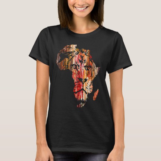 Africa Map Lion Head Face African Safari Wildlife Tシャツ (正面)