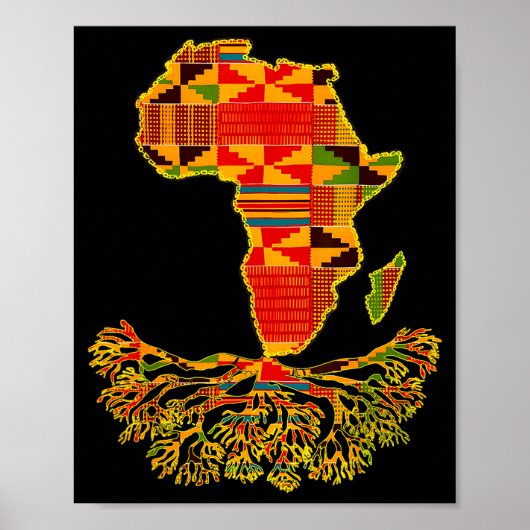 Africa Map Traditional Kente Cloth African Roots C ポスター (正面)