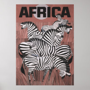Africa Vintage Travel Poster, Zebra Wall Art ポスター