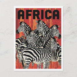 Africa Zebra Safari Vintage Art ポストカード