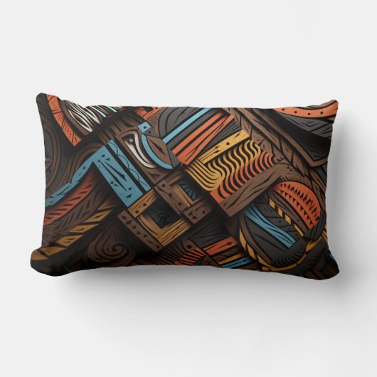 Africain Mosaïque : Tissage de Couleurs  ランバークッション (正面)