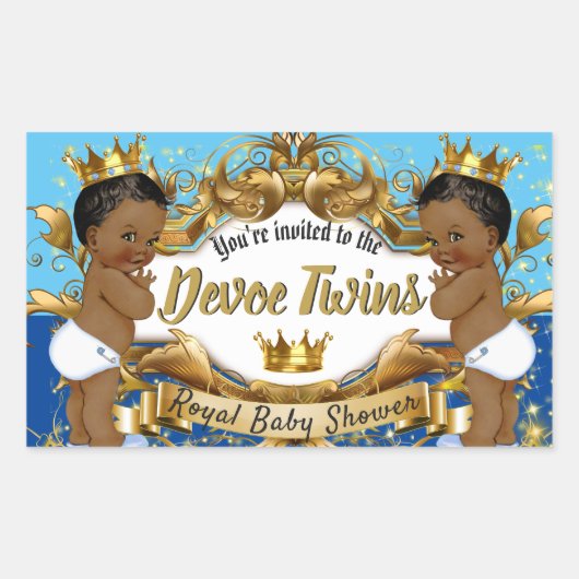 African 王室の Twin BOYS |青と金ゴールドの輝き 長方形シール (正面)