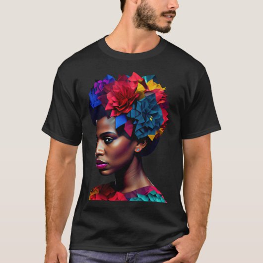 African Abstract Beautiful Black Woman Origami Que Tシャツ (正面)