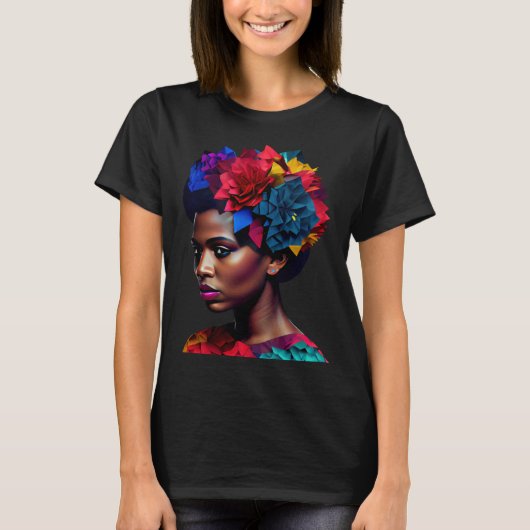 African Abstract Beautiful Black Woman Origami Que Tシャツ (正面)