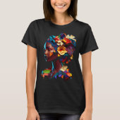 African Abstract Beautiful Origami Black Queen Flo Tシャツ (正面)