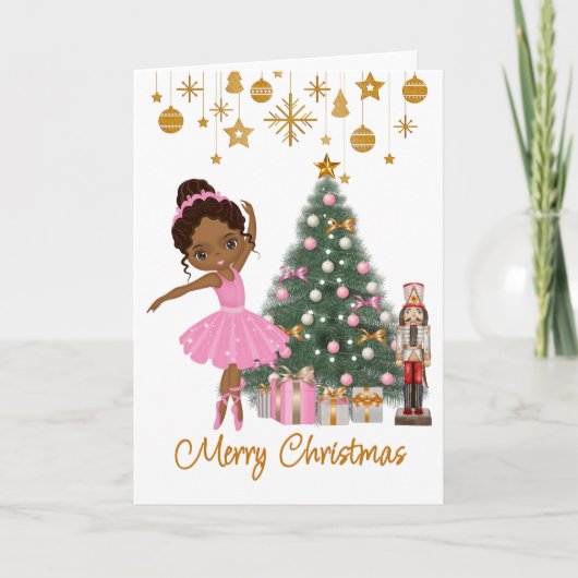 African American Ballerina Christmas Greeting Card カード (正面)