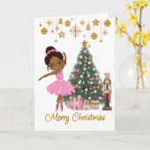 African American Ballerina Christmas Greeting Card カード (黄色い花)