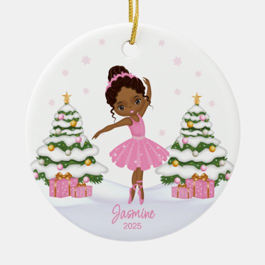 African American Ballerina Christmas Ornaments セラミックオーナメント (正面)