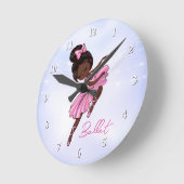 African American Ballerina Pink Tutu Ballet Dance ラウンド壁時計 (傾斜)