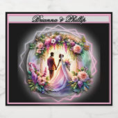 African-American Botanical Wedding  スパークリングワインラベル (シングルラベル)