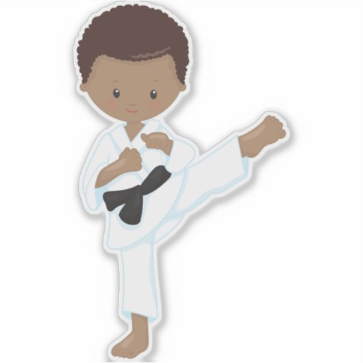 African American Boy, Karate Boy, Black Belt, Kata シール (正面)