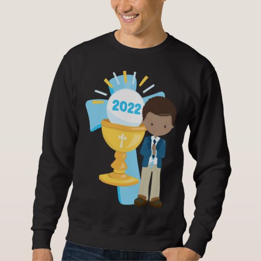 African American Boys First Communion Black Boy Cr スウェットシャツ (正面)