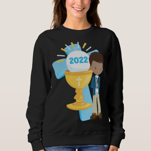 African American Boys First Communion Black Boy Cr スウェットシャツ (正面)