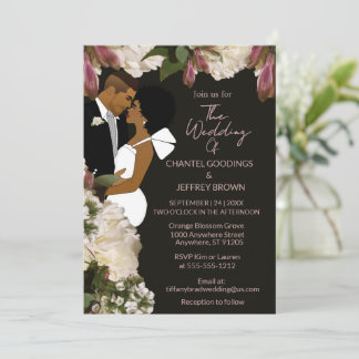 African American Bride and Groom Black Wedding 招待状