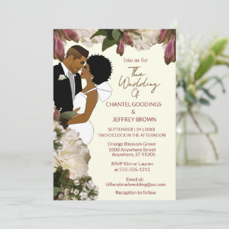 African American Bride & Groom Cream Wedding 招待状
