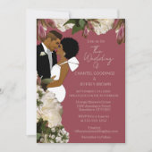 African American Bride & Groom Dusty Rose Wedding 招待状 (正面)