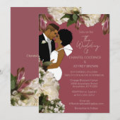 African American Bride & Groom Dusty Rose Wedding 招待状 (正面/裏面)