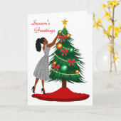 African American Christmas Card Woman カード (黄色い花)