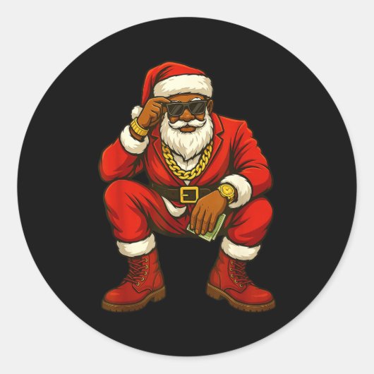 African American Christmas Funny African American  ラウンドシール (正面)