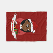 African American Christmas girl cartoon フリースブランケット (正面(横))