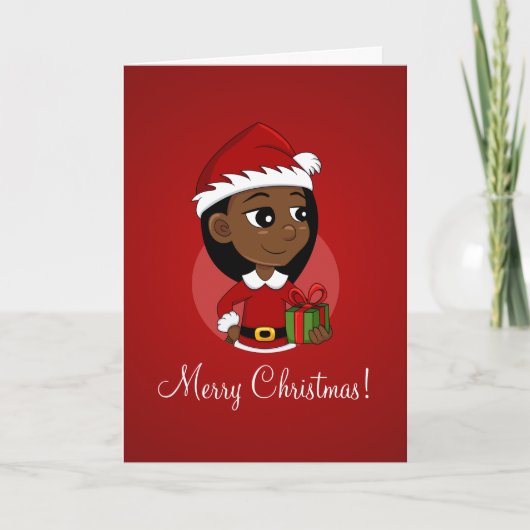 African American Christmas girl cartoon Holiday Ca シーズンカード (正面)