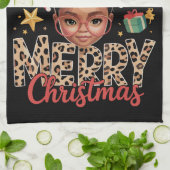 African American Christmas Messy Bun Black Mom キッチンタオル (折り畳み)