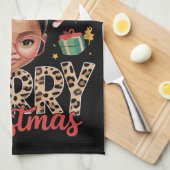 African American Christmas Messy Bun Black Mom キッチンタオル (四つ折り)