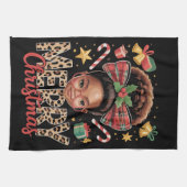 African American Christmas Messy Bun Black Mom キッチンタオル (横)