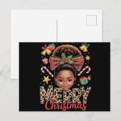 African American Christmas Messy Bun Black Mom シーズンポストカード (正面/裏面)