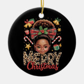 African American Christmas Messy Bun Black Mom  セラミックオーナメント (正面)