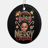 African American Christmas Messy Bun Black Mom  セラミックオーナメント (左)