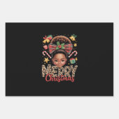 African American Christmas Messy Bun Black Mom  ラッピングペーパーシート (正面)