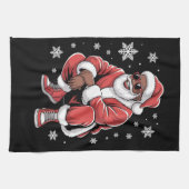 African American Christmas Pajama Xmas Afro Santa キッチンタオル (横)
