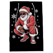 African American Christmas Pajama Xmas Afro Santa  ミディアムペーパーバッグ (正面)