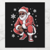 African American Christmas Pajama Xmas Afro Santa  ワインラベル (シングルラベル)