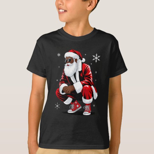 African American Christmas Pajama Xmas Afro Santa  Tシャツ (正面)