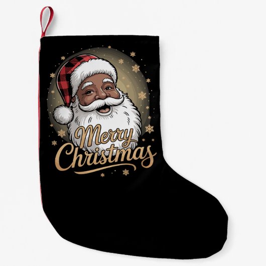 African American Christmas Pajamas Santa Claus  スモールクリスマスストッキング (正面)