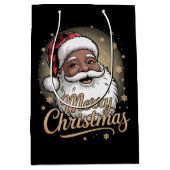 African American Christmas Pajamas Santa Claus ミディアムペーパーバッグ (正面)