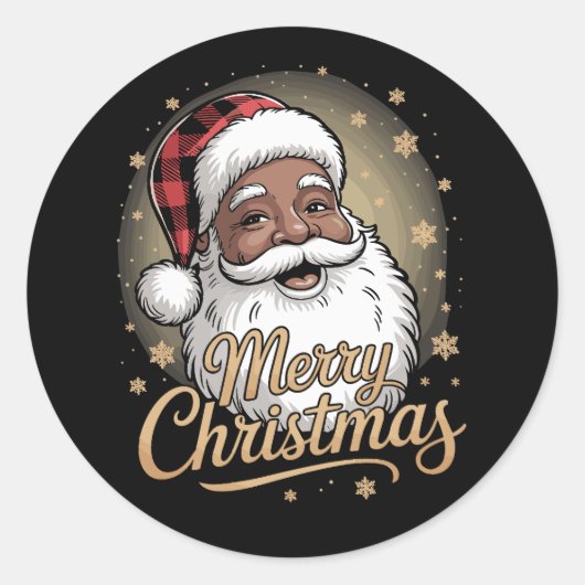 African American Christmas Pajamas Santa Claus  ラウンドシール (正面)