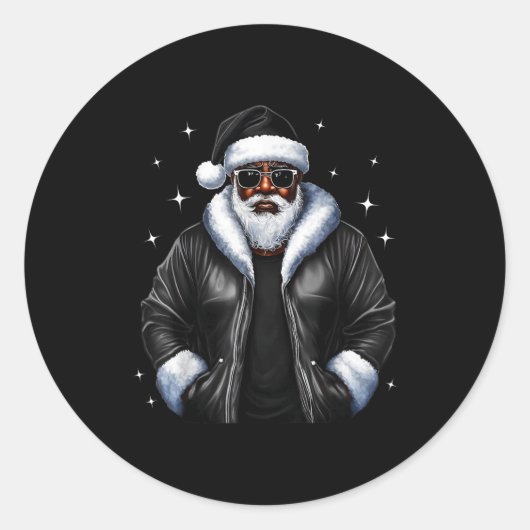 African American Christmas Xmas Afro Santa Claus  ラウンドシール (正面)