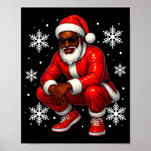 African American Cool Santa Claus Christmas Pajama ポスター (正面)