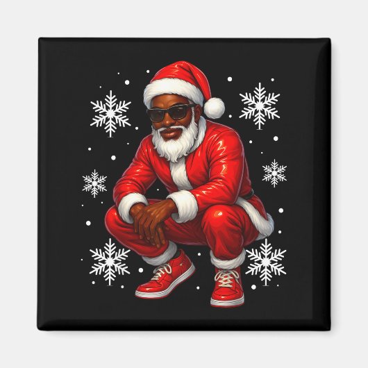 African American Cool Santa Claus Christmas Pajama マグネット (正面)