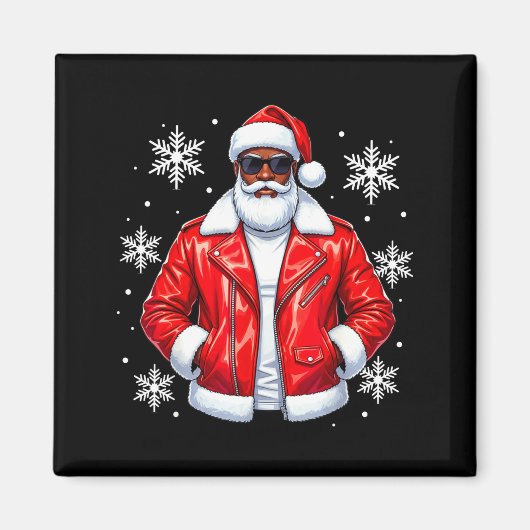 African American Cool Santa Claus Christmas Pajama マグネット (正面)