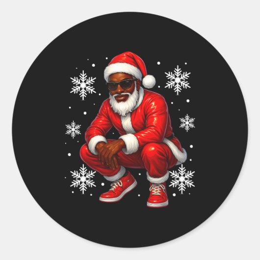African American Cool Santa Claus Christmas Pajama ラウンドシール (正面)