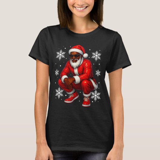 African American Cool Santa Claus Christmas Pajama Tシャツ (正面)