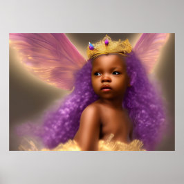 African American cute baby girl butterfly purple ポスター