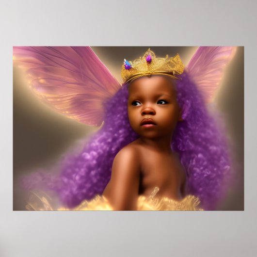 African American cute baby girl butterfly purple ポスター (正面)