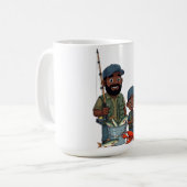 African American Dad and Son Fishing コーヒーマグカップ (正面左)